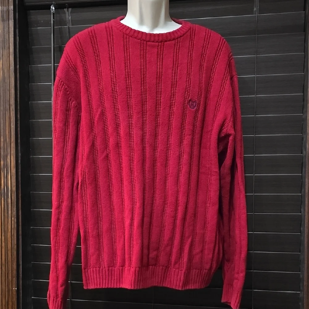 Chaps Red Crewneck Sweater with Ribbed Texture - Picture 1 of 5